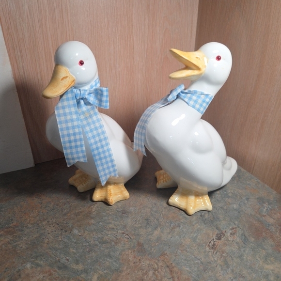 Ceramic Duck Figurines with Blue Gingham Bows - Picture 7 of 7